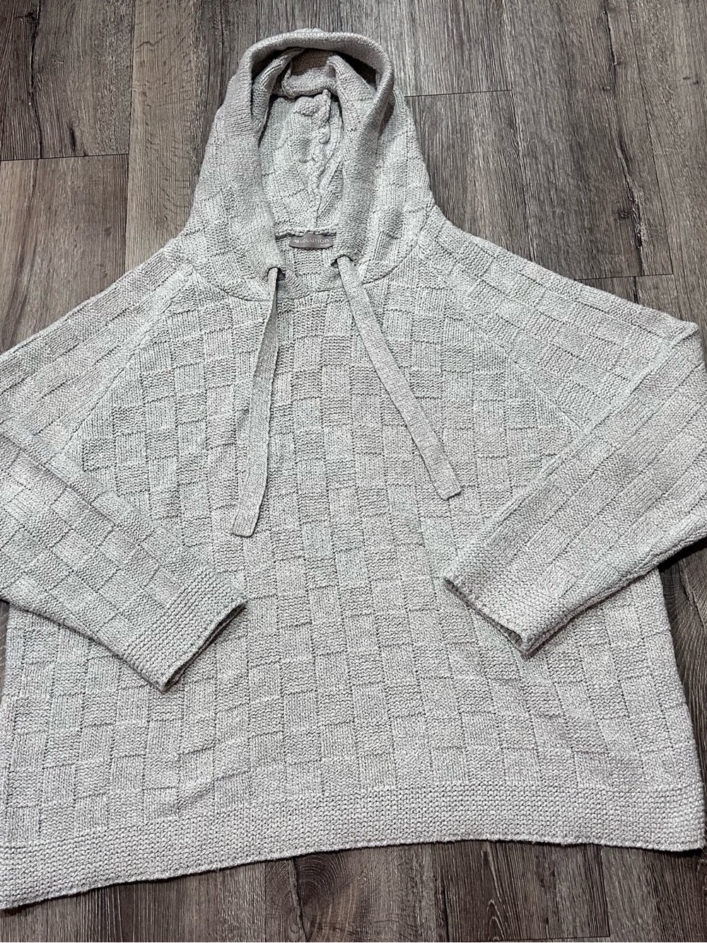 Cozy Light Gray Hooded Knit Sweater - Women's Crew/Scoop Neck